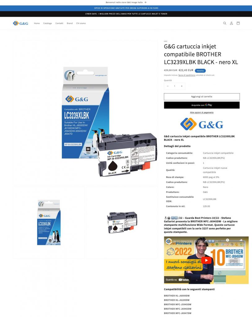 Scheda prodotto G&G cartuccia inkjet compatibile BROTHER LC3239XLBK BLACK
