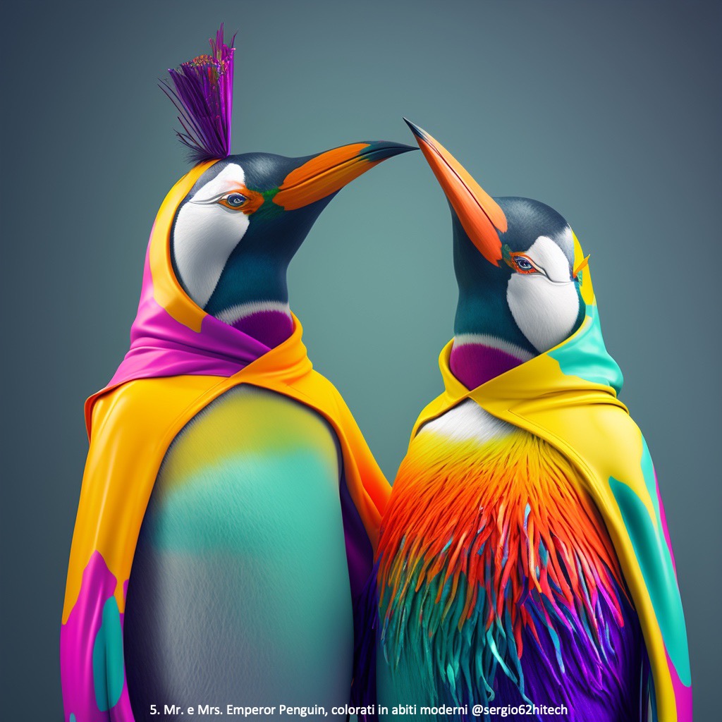 5. Mr. e Mrs. Emperor Penguin, colorati in abiti moderni @sergio62hitech